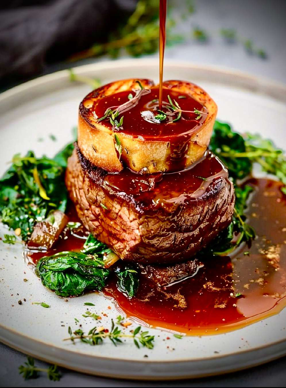 Gastronomic menu — beef fillet with bone marrow